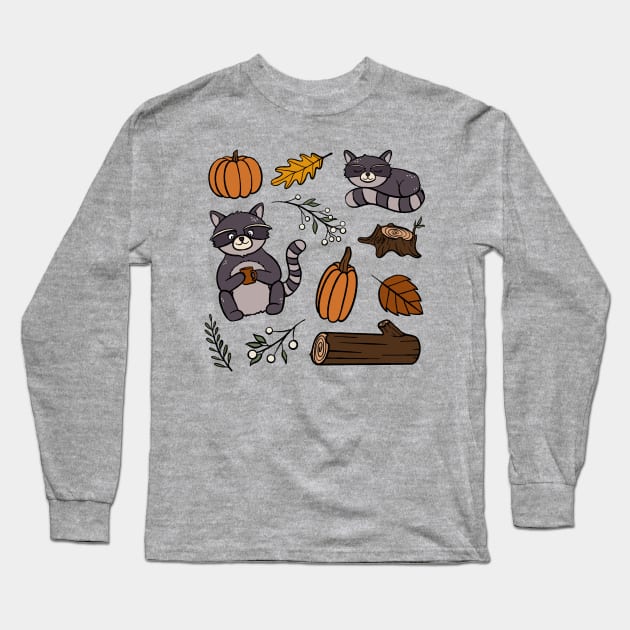 Badger In Autumn Pattern Digital Illustration Long Sleeve T-Shirt by AlmightyClaire